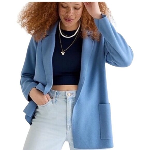 J.Crew knit blazer sweater blazer double lapel rare slate blue women’s S preppy - Picture 1 of 10